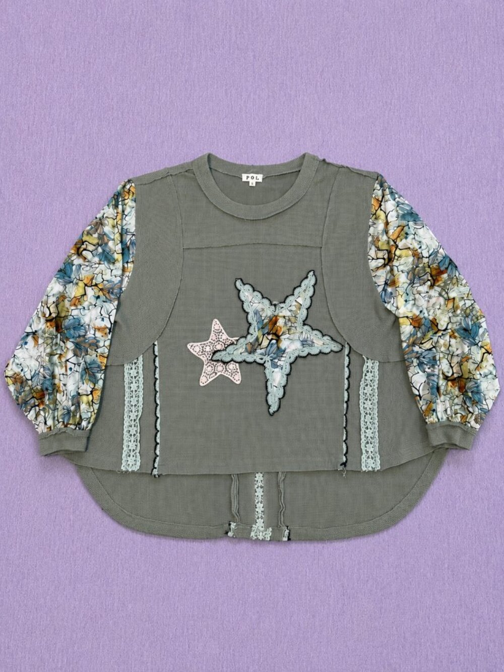 🌿⭐ POL Sage Star Patch Waffle Knit Top | Size Small | Boho Chic ⭐🌿 - Picture 4 of 9
